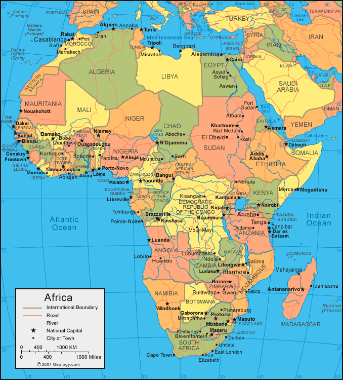 MAP OF GUINEA AND SURROUNDING COUNTRIES. MAP OF AFRICA